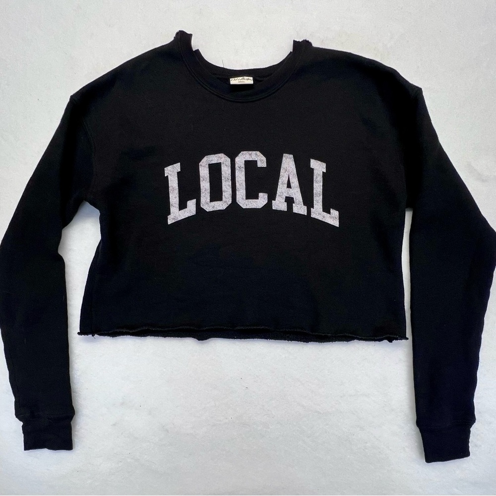 Oat Collective Black Local Relaxed Crewneck Pullover Sweatshirt. Cropped, Small‎